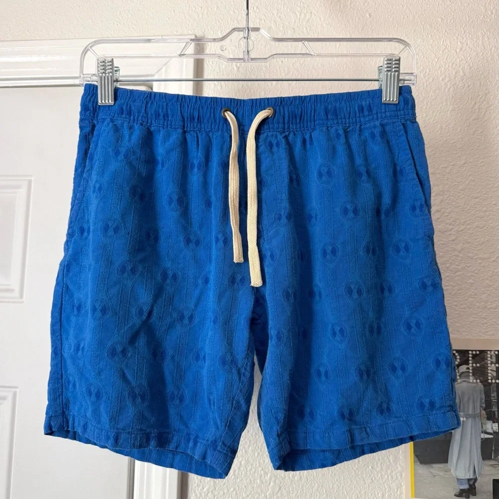 HONOR THE GIFT blue boys child textured‎ cotton rayon elastic drawstring shorts